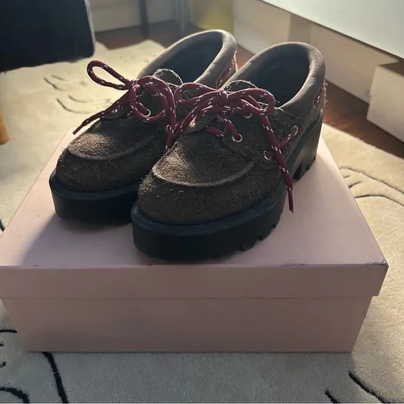 MIU MIU Chunky rustic Suede Loafers Brown Size 36.5 6.5 - Picture 4 of 10